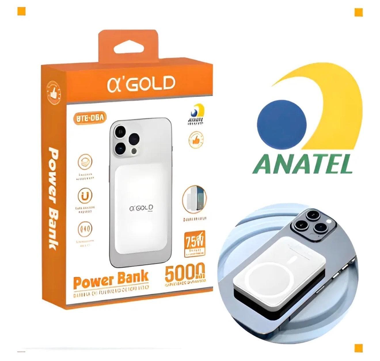 Carregador Portatil Power Bank Com lndução 5000mah AGOLD 7.5W