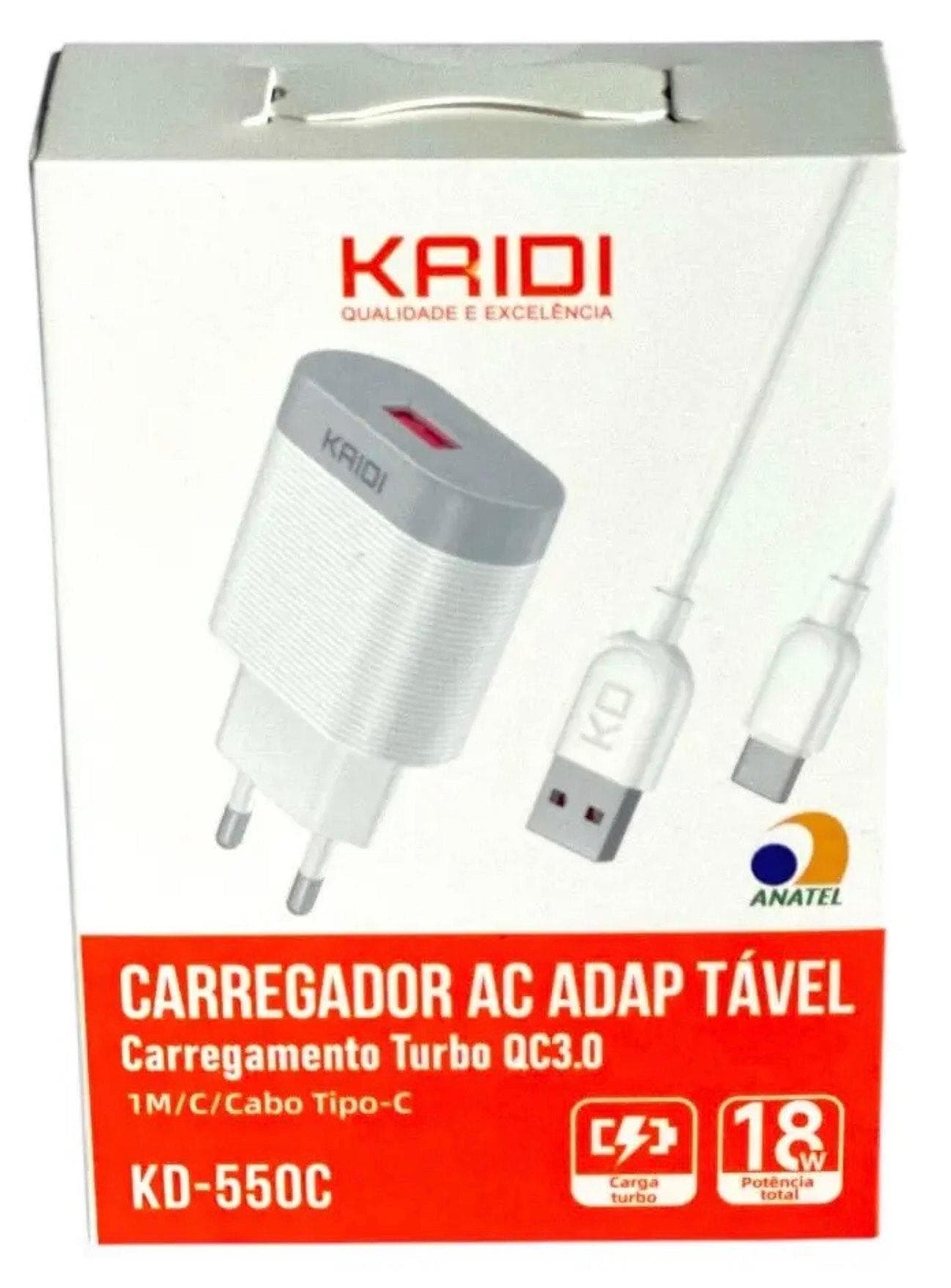 CARREGADOR KAIDI TIPO C TURBO 18W